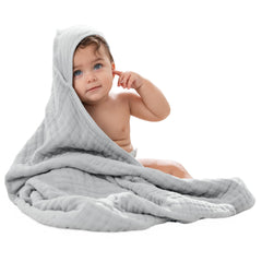 Comfy Cubs hooded towel in Heather Blue folded for a soft, cozy bath time routine.
