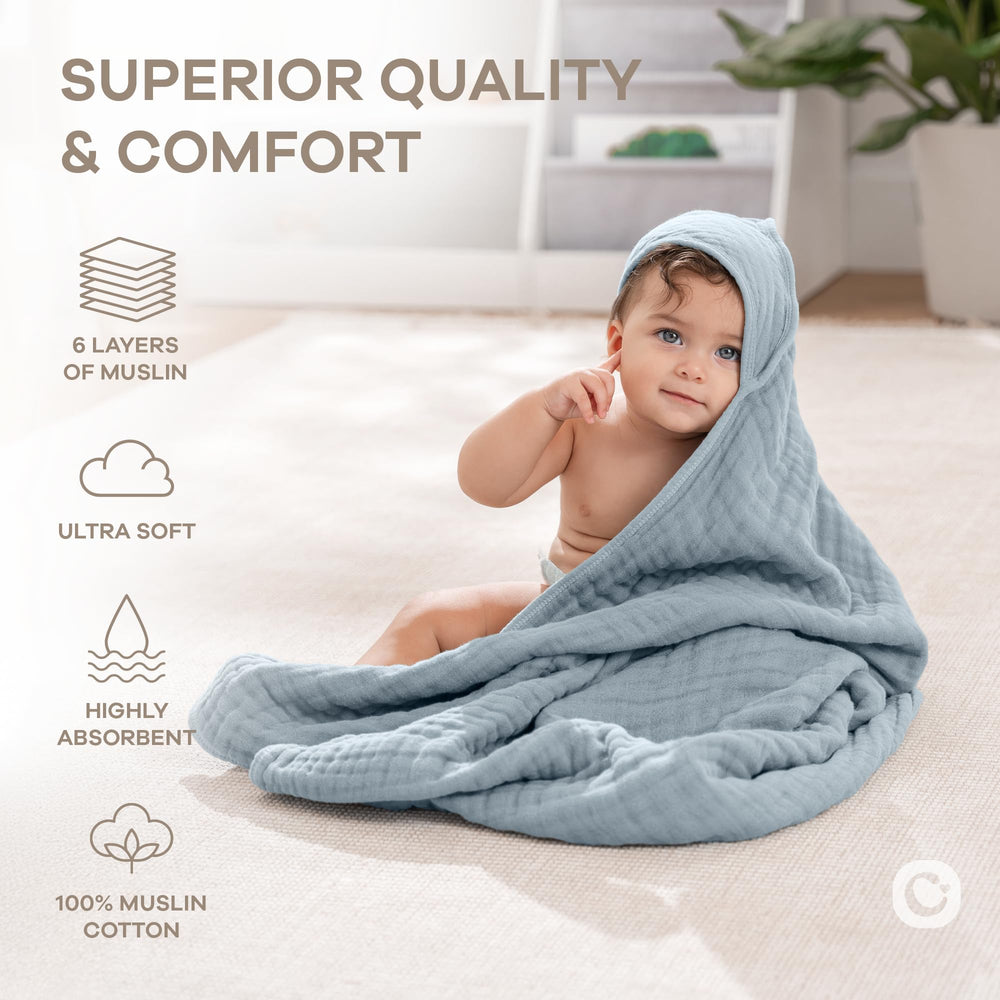 Six-layer muslin design from Comfy Cubs—durable softness through many washes.