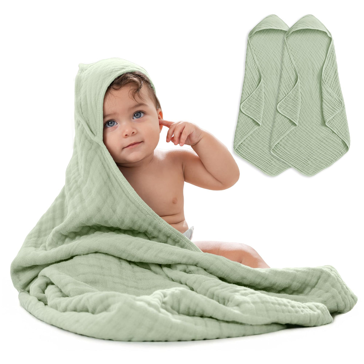 Comfy Cubs hooded towel Sage packaged for gifting.