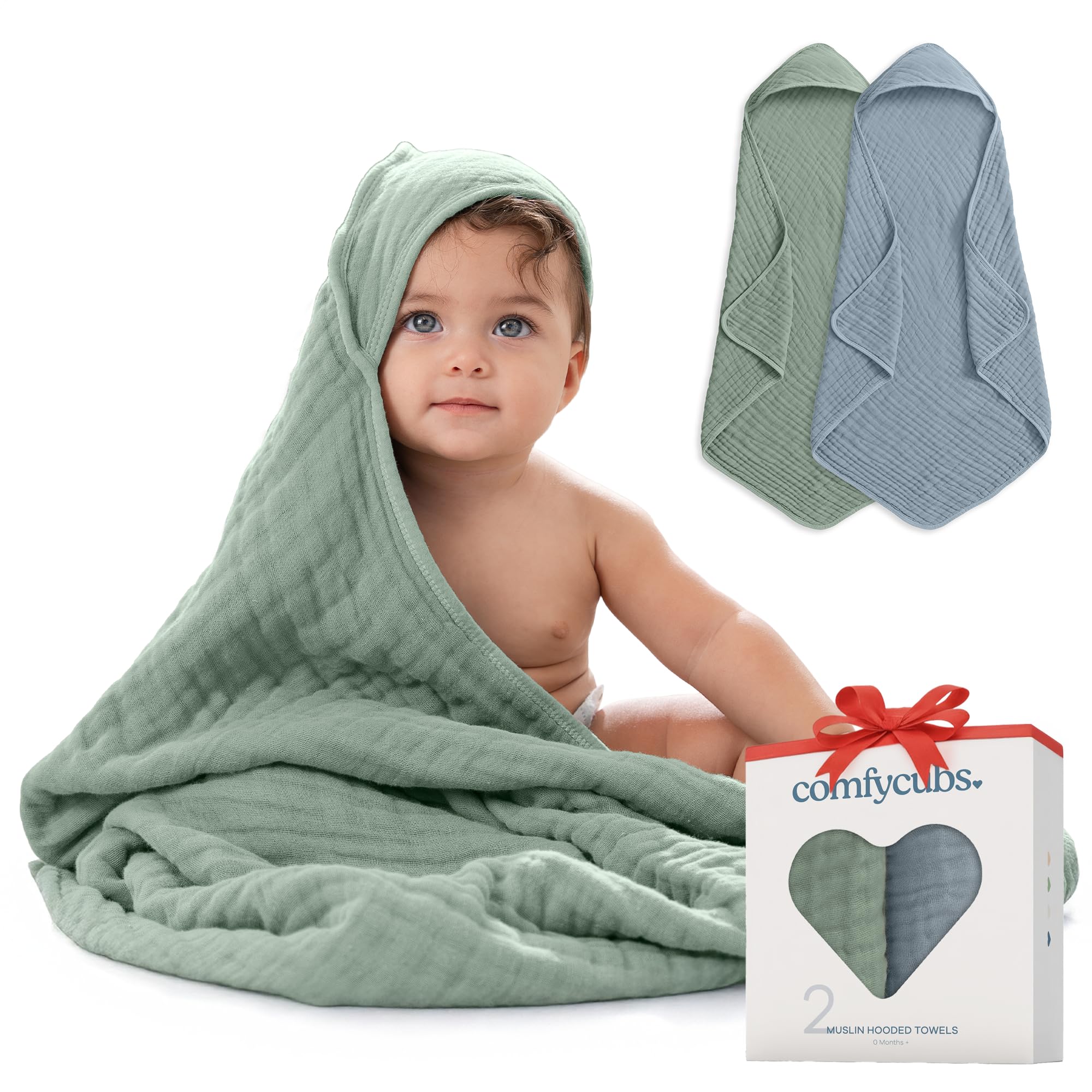 Comfy Cubs hooded towel pair, unisex design ideal for family bath time.