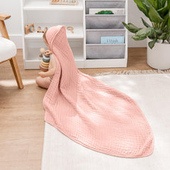 Comfy Cubs hooded towel close-up of soft 100% muslin, gentle on baby skin.