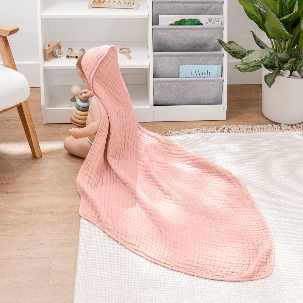 Comfy Cubs hooded towel soft muslin fabric suggests gentle baby skin