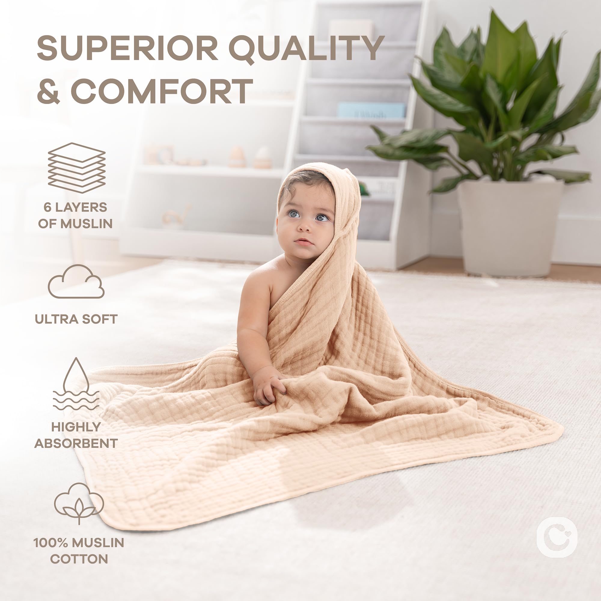 Comfy Cubs hooded towel unisex cream design coordinates with nursery decor and simplifies bath routines.