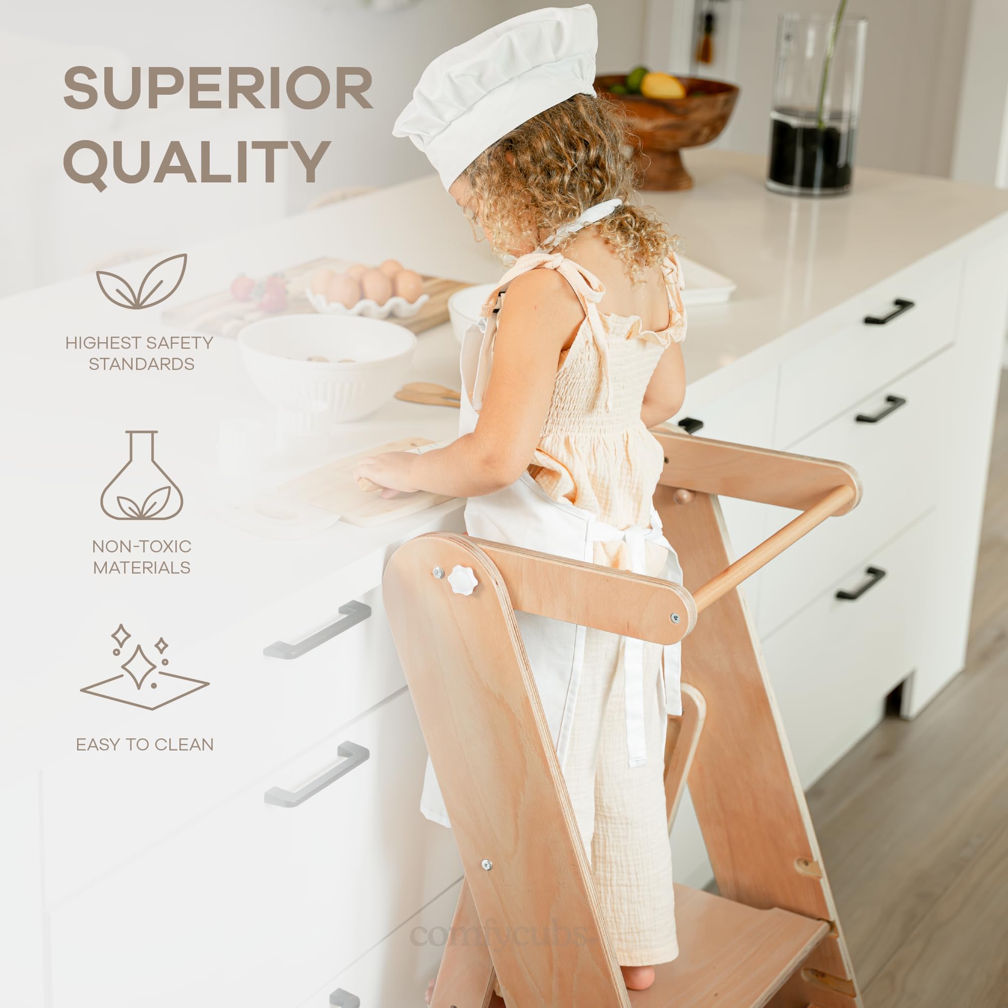 Comfy Cubs stool supports brushing teeth with elevated reach and stability.