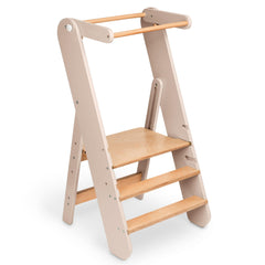 Comfy Cubs step stool folds flat for compact storage after use.