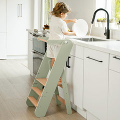 Comfy Cubs step stool shows three height levels for growing kids reaching sinks.