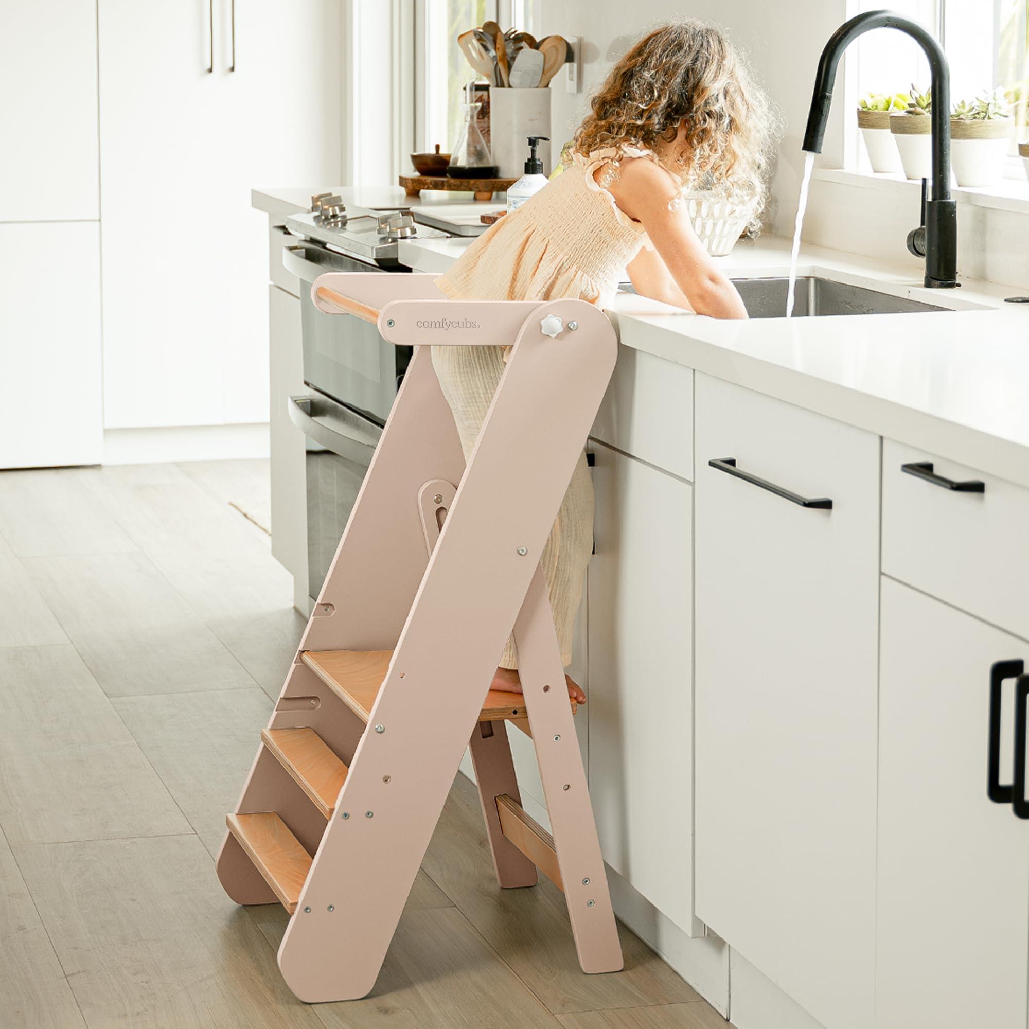 Comfy Cubs Kids Step Stool three height levels for safe kitchen access.