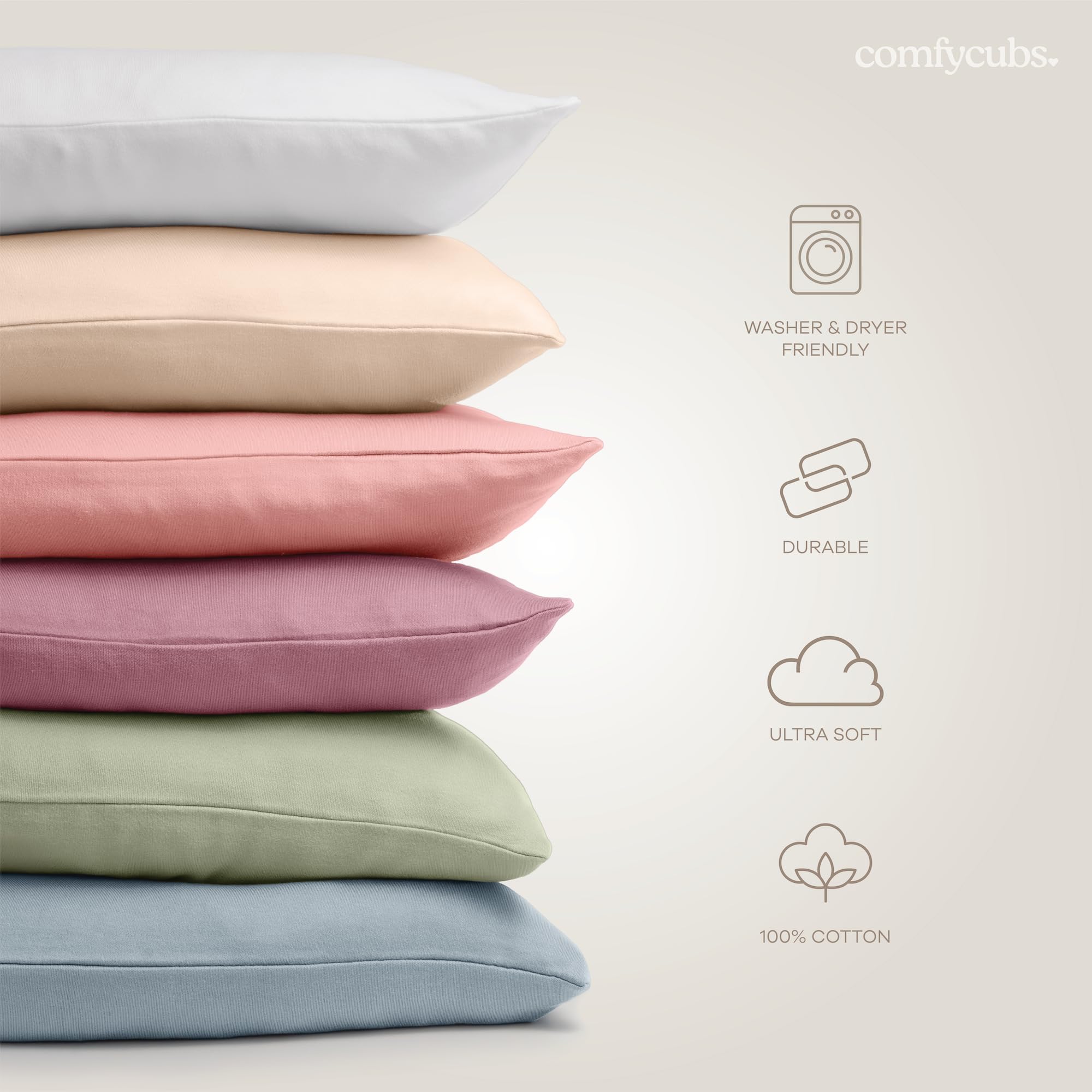 Comfy Cubs microfiber-fill pillow structure offers plush support