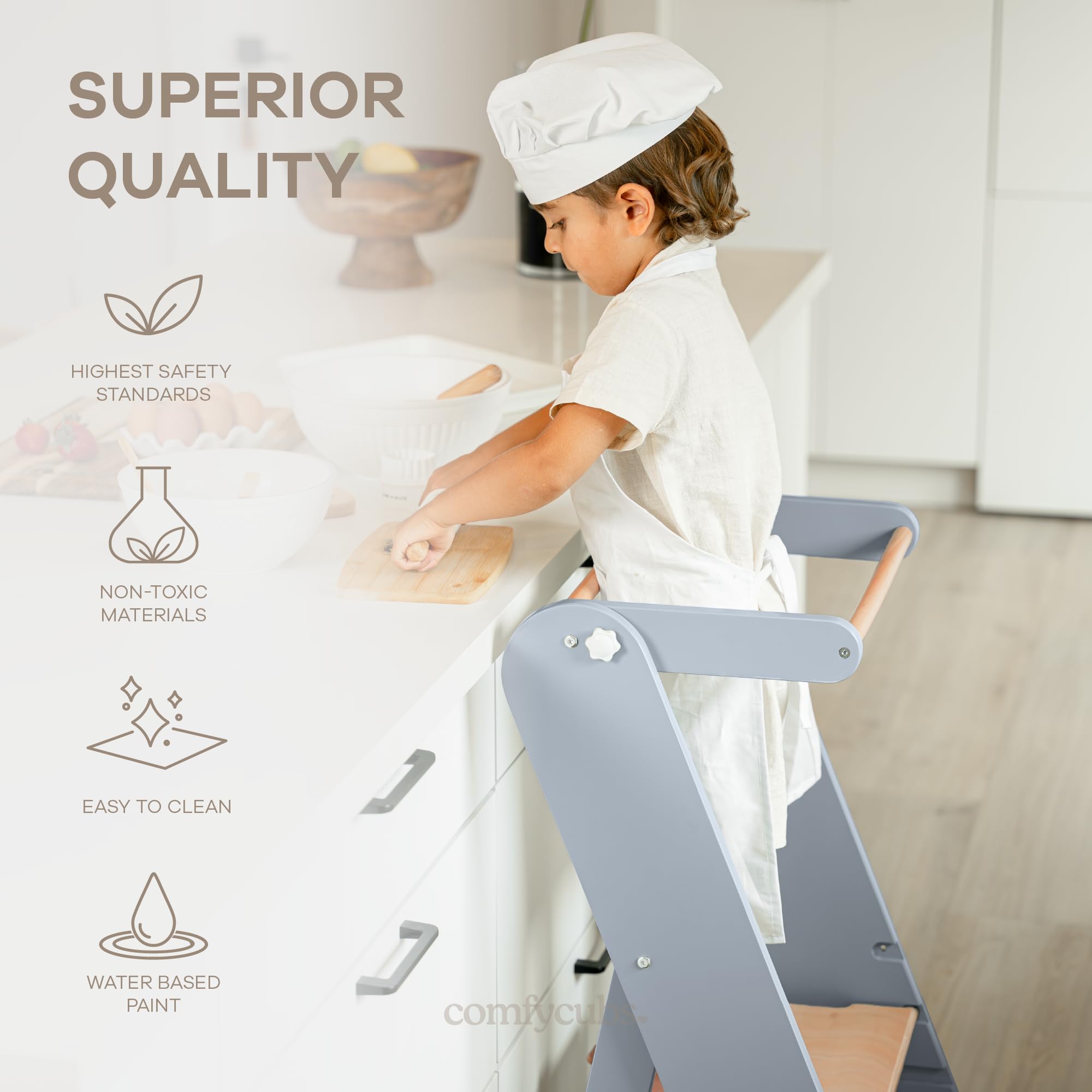 Comfy Cubs Montessori-inspired design promotes independent routines during brushing or hand washing.