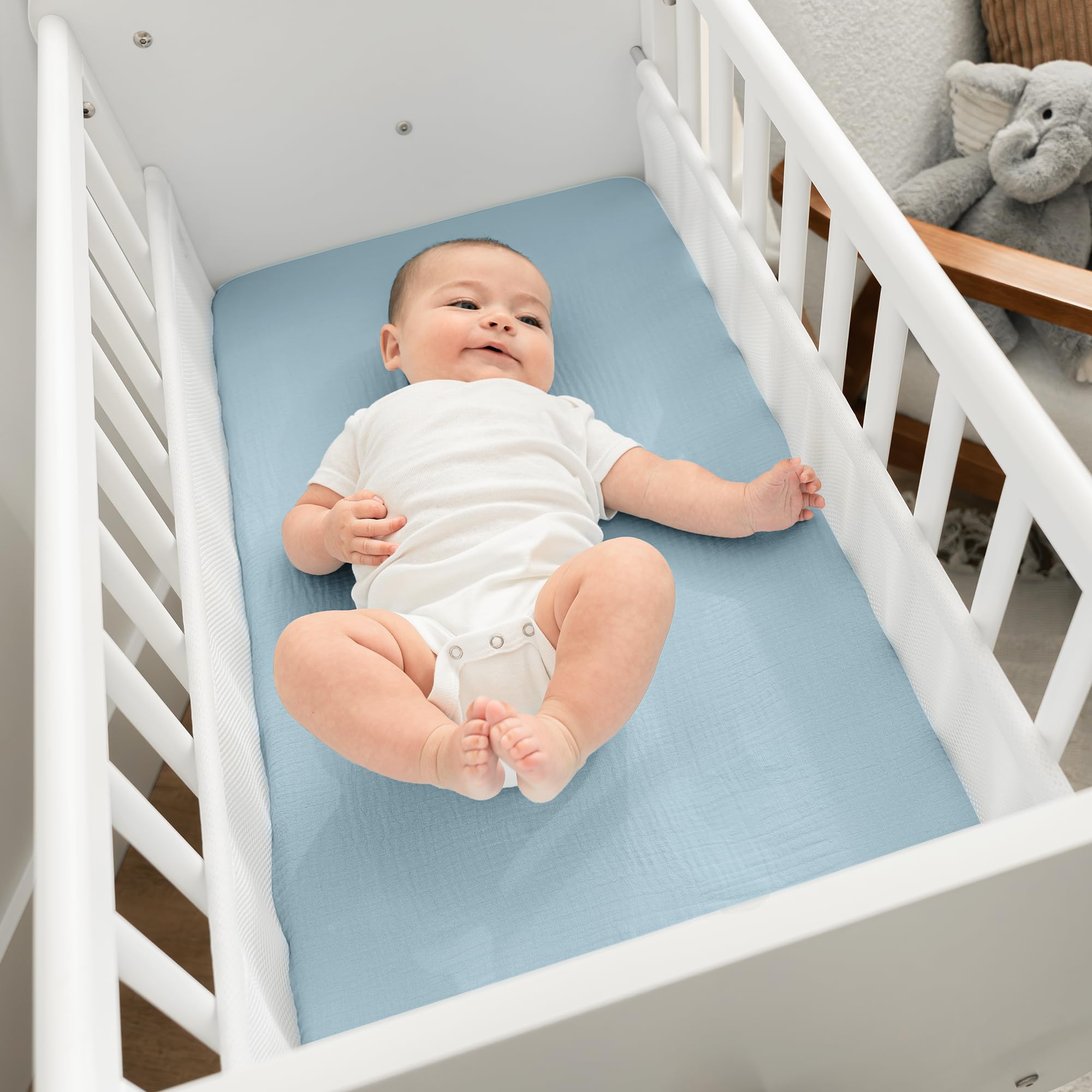 Comfy Cubs muslin texture — breathable cotton keeping baby cool during sleep.
