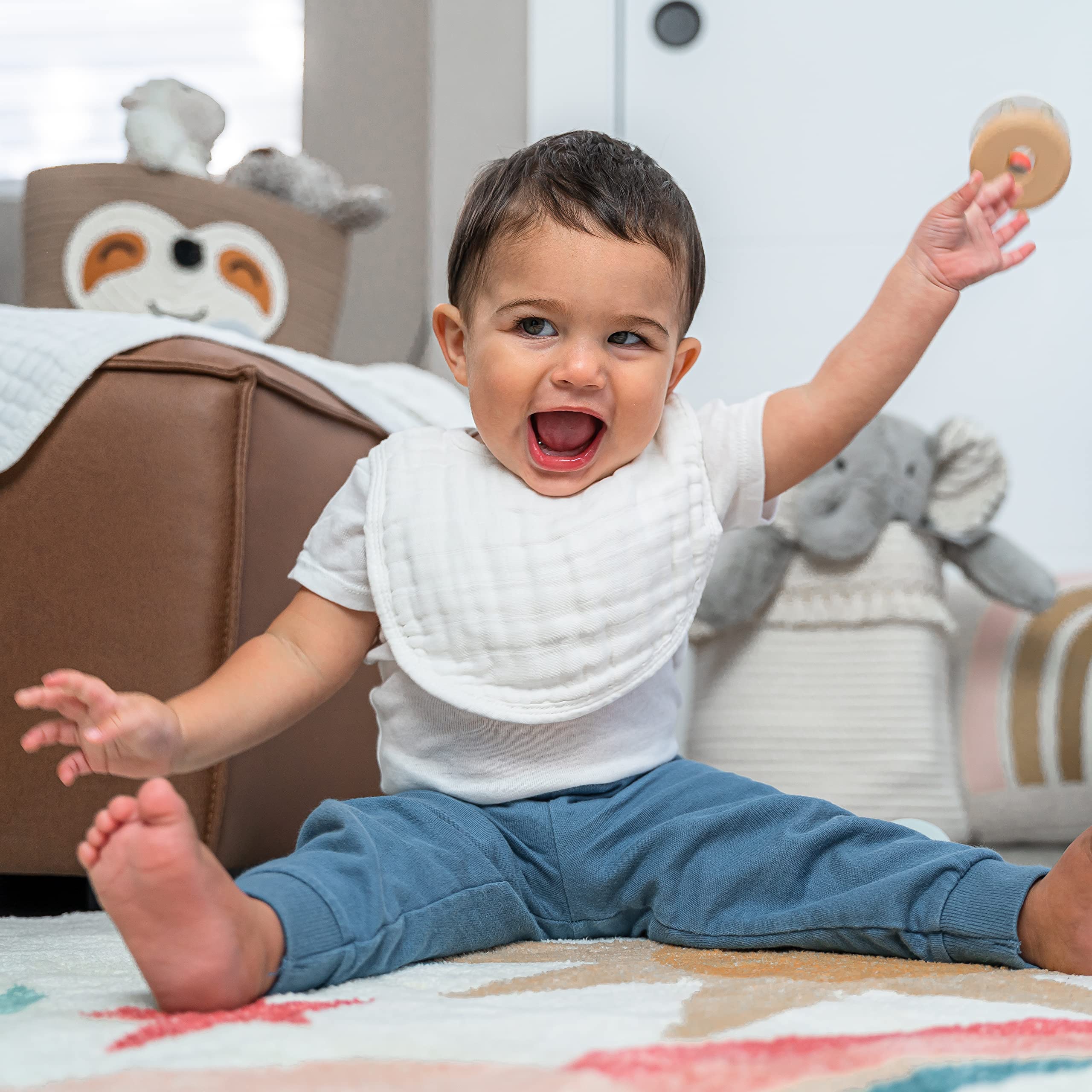 Comfy Cubs muslin bibs drool absorption for teething and feeding time.