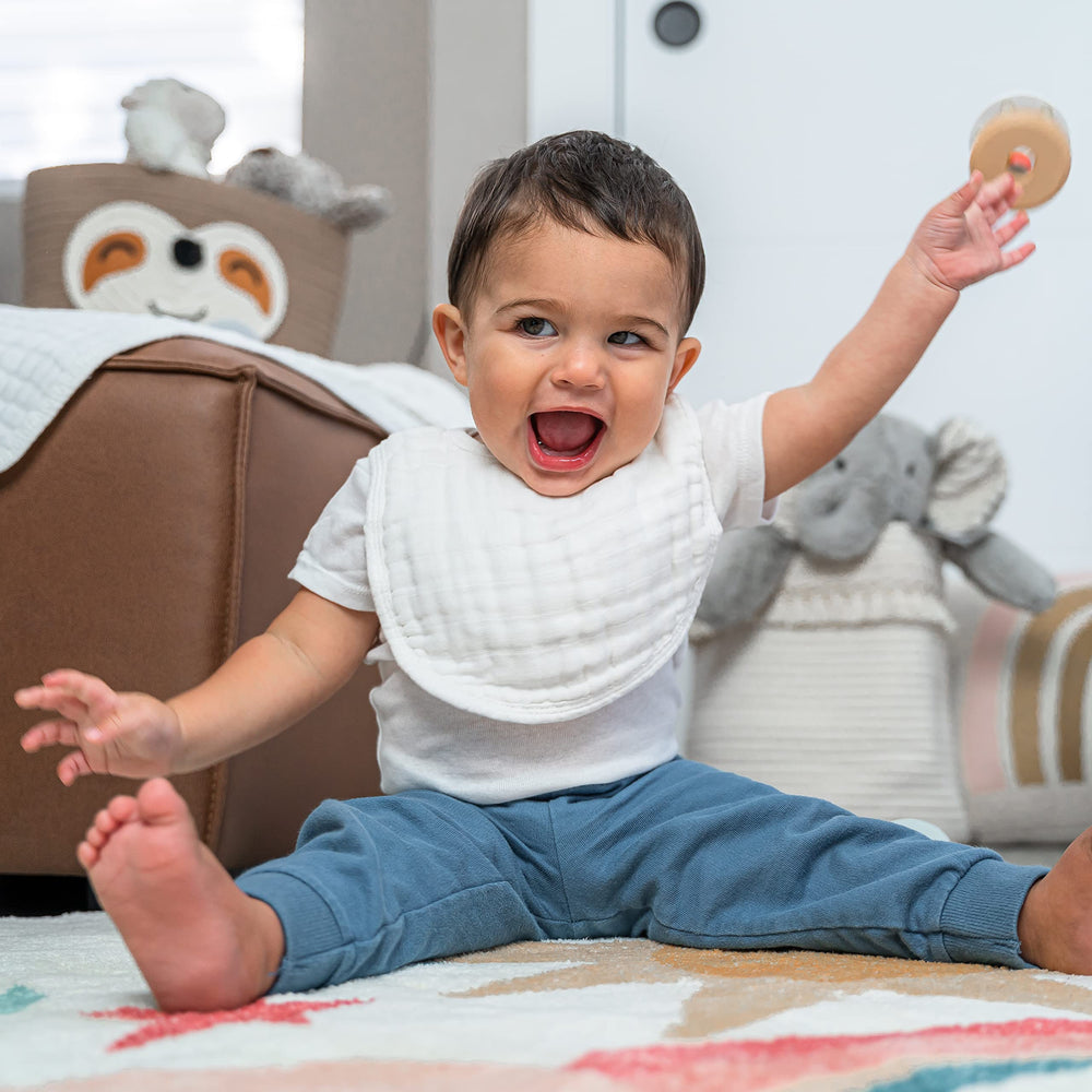 Comfy Cubs muslin bibs drool absorption for teething and feeding time.