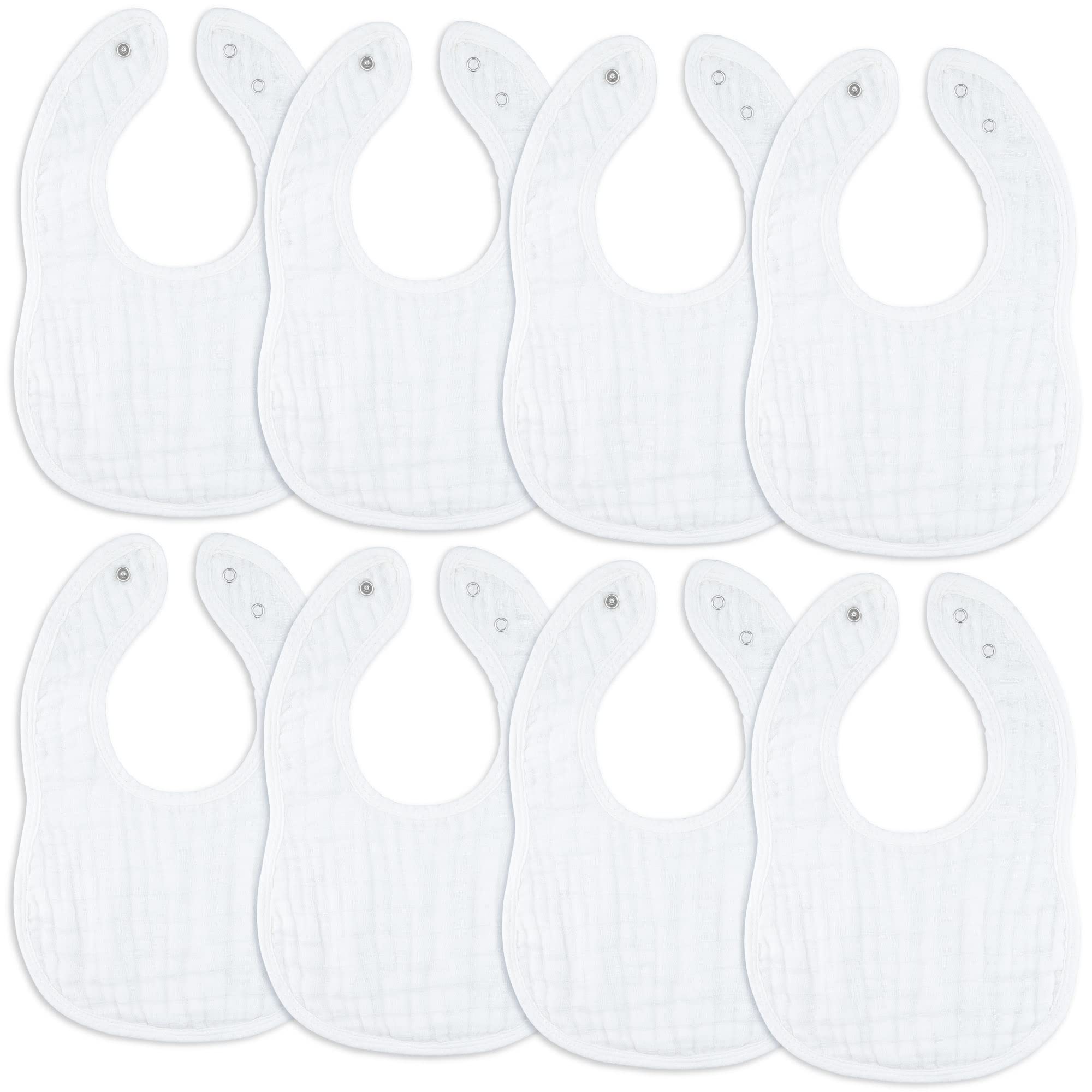 Comfy Cubs muslin bibs pack eight soft absorbent bibs for feeding and drool control.
