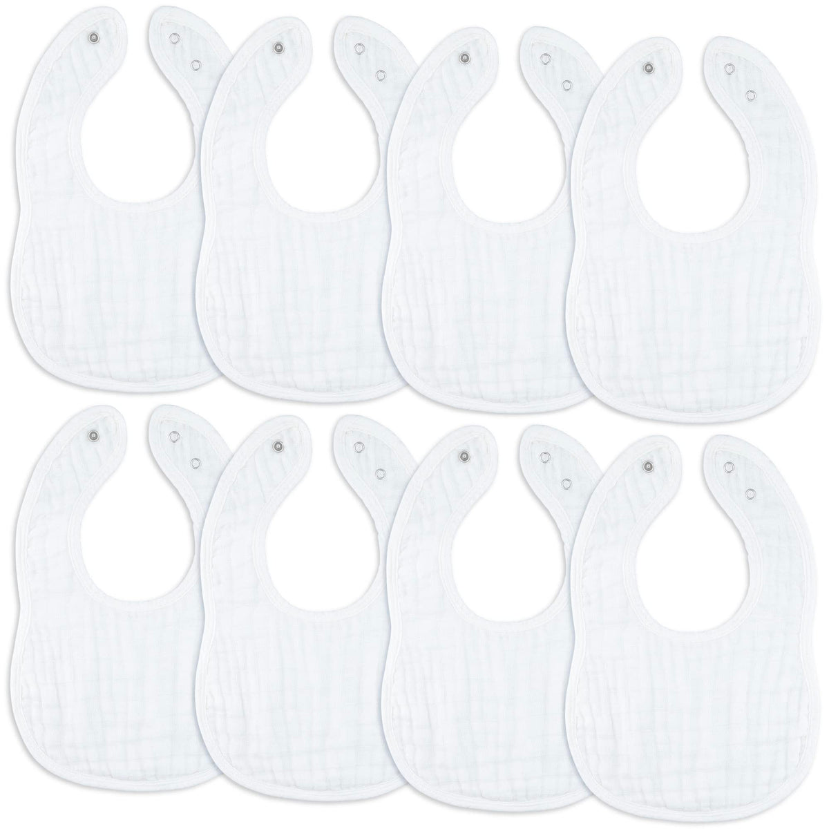Comfy Cubs muslin bibs pack eight soft absorbent bibs for feeding and drool control.