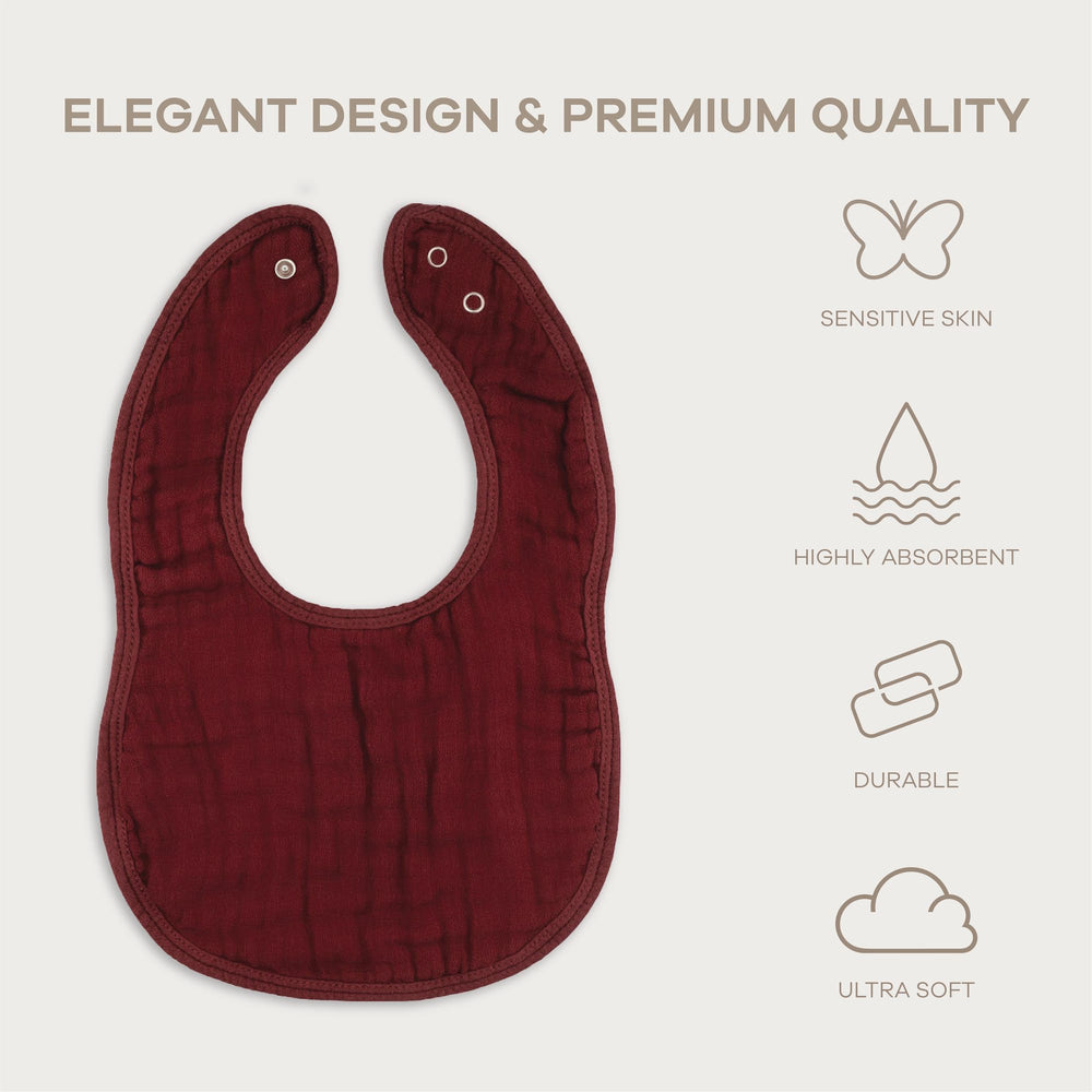 Comfy Cubs muslin bibs with adjustable snaps for growing baby