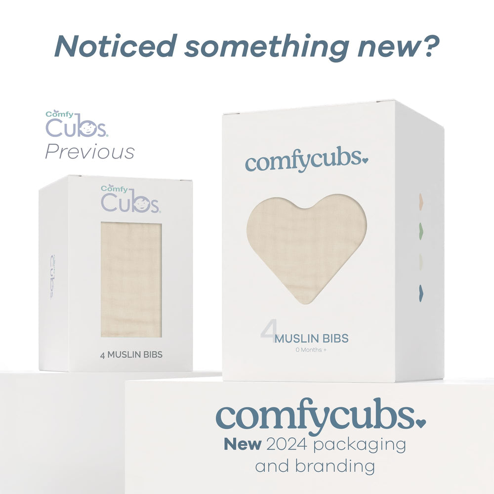 Comfy Cubs muslin bib gift box ready for baby showers and gifting.