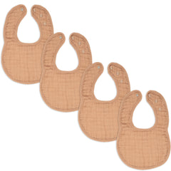 Comfy Cubs muslin bibs pack4 caramel view shows ultra-soft fabric for gentle feeding
