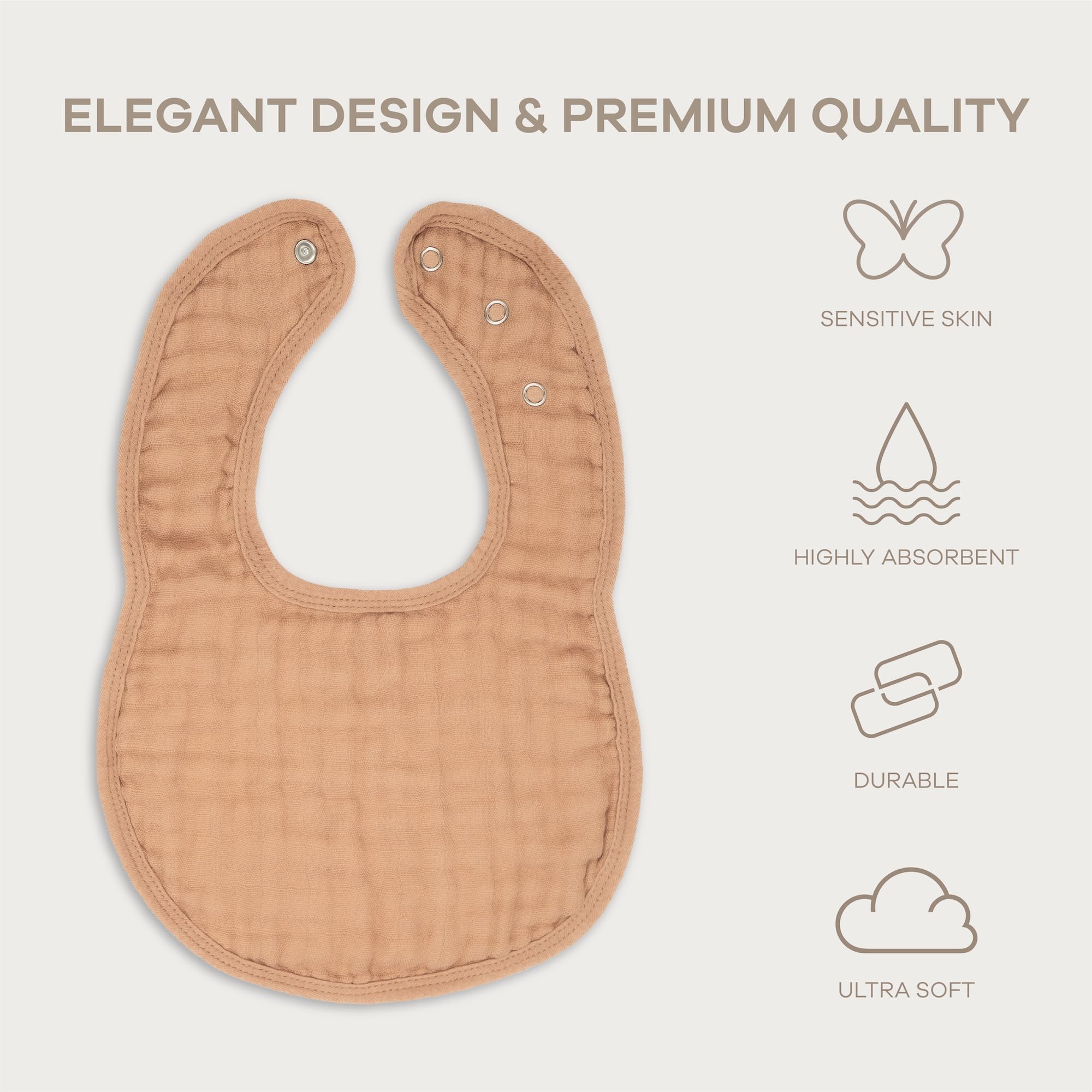 Comfy Cubs muslin bibs pack4 caramel view highlights absorbent bibs for drool and spills