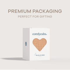 Comfy Cubs muslin bibs pack4 caramel view demonstrates adjustable snaps for growing babies