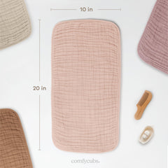 Comfy Cubs Muslin Burp Cloths large 20x10 coverage keeps shoulders clean.
