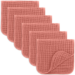 Comfy Cubs Muslin Burp Cloths dusty-rose-folded show gentle skin-friendly coverage during feeding.