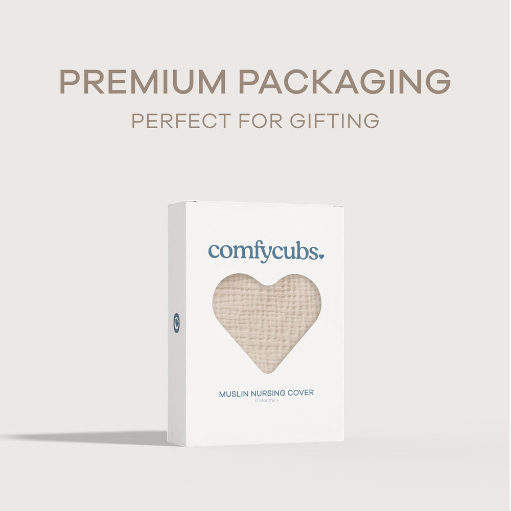 Comfy Cubs Muslin Nursing Cover in public use demonstrates quick shielding and bonding.