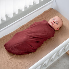 Comfy Cubs muslin swaddle in Neptune, breathable fabric ideal for year-round use.