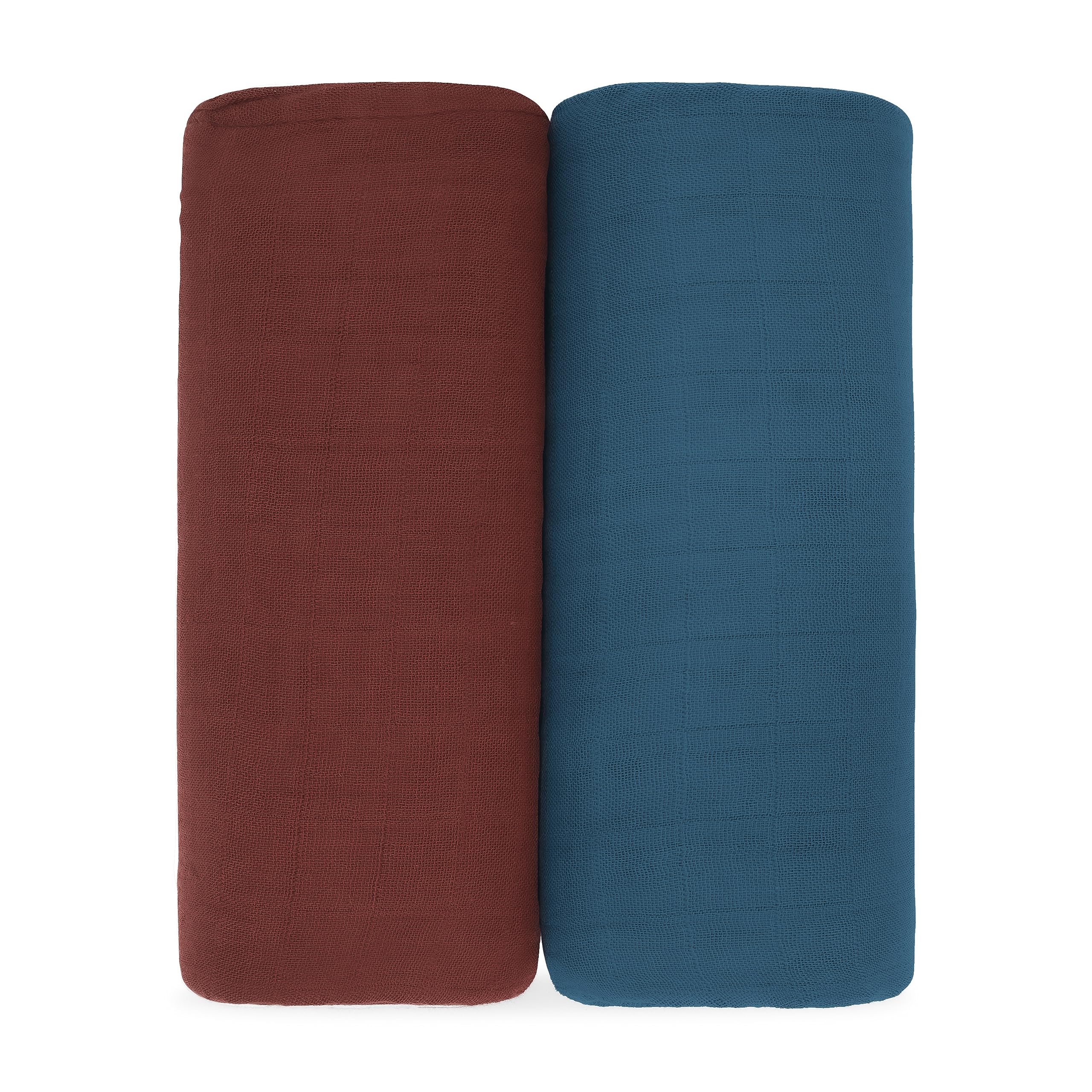 Comfy Cubs muslin swaddle in wine, close-up of soft fabric for all-season comfort.