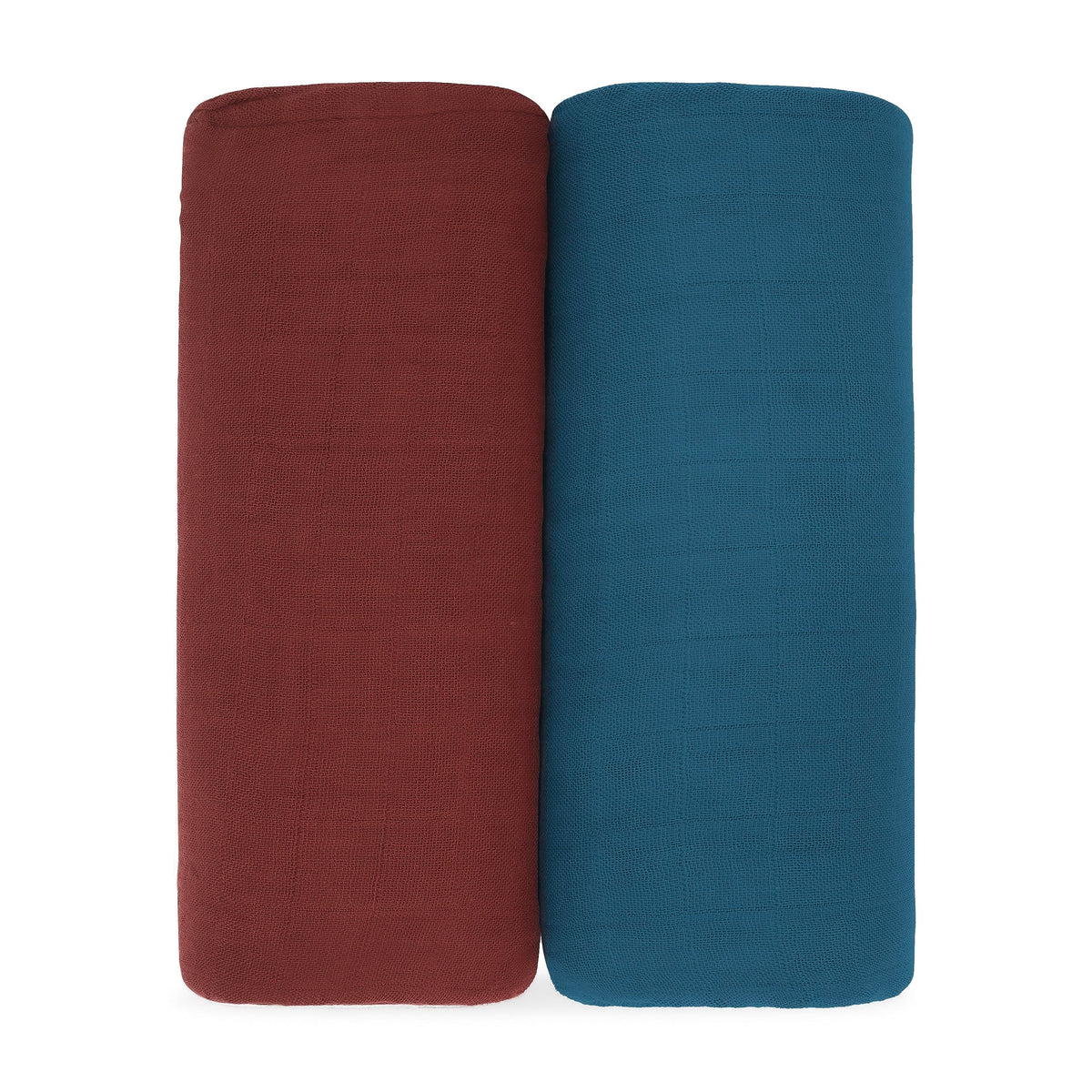 Comfy Cubs muslin swaddle in wine, close-up of soft fabric for all-season comfort.