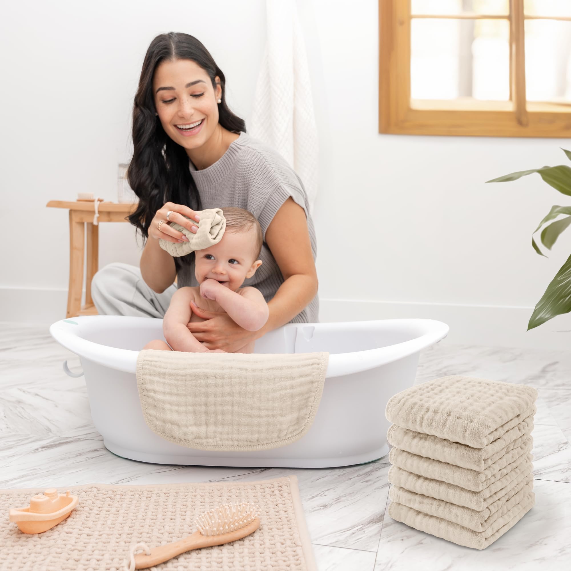 Comfy Cubs Muslin washcloths 10x10 size for generous bath coverage