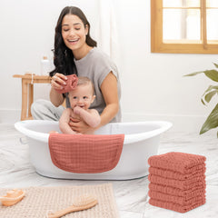 Comfy Cubs 6-layer washcloth close-up demonstrates dense, absorbent cotton for quick cleanups.