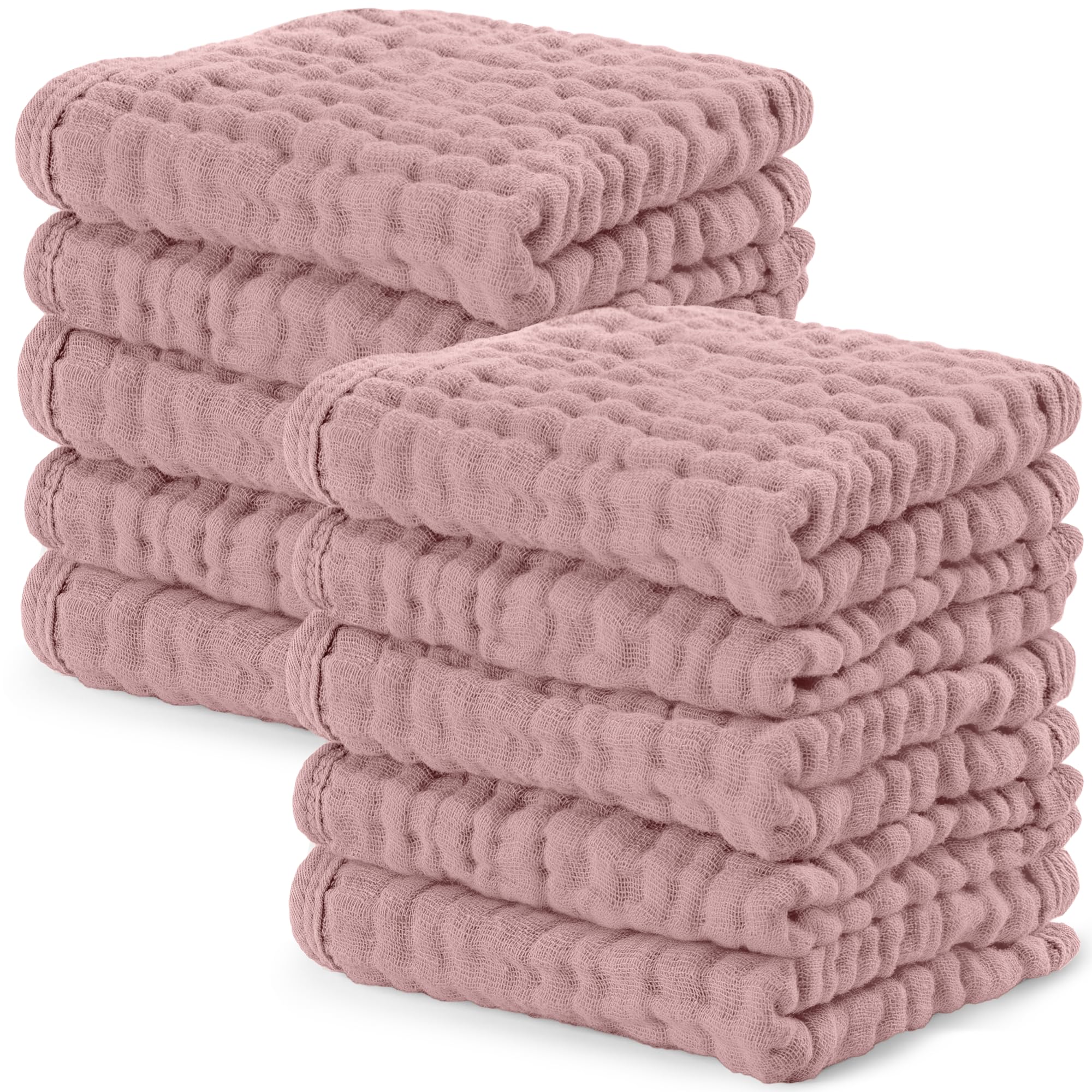 Comfy Cubs Muslin Baby Washcloths in mauve gift box for gentle newborn cleansing