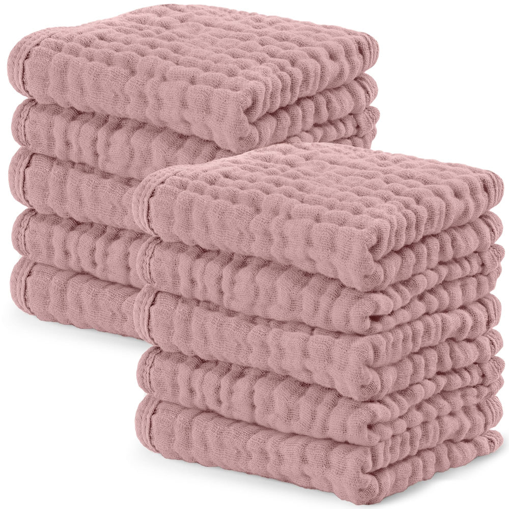 Comfy Cubs Muslin Baby Washcloths in mauve gift box for gentle newborn cleansing