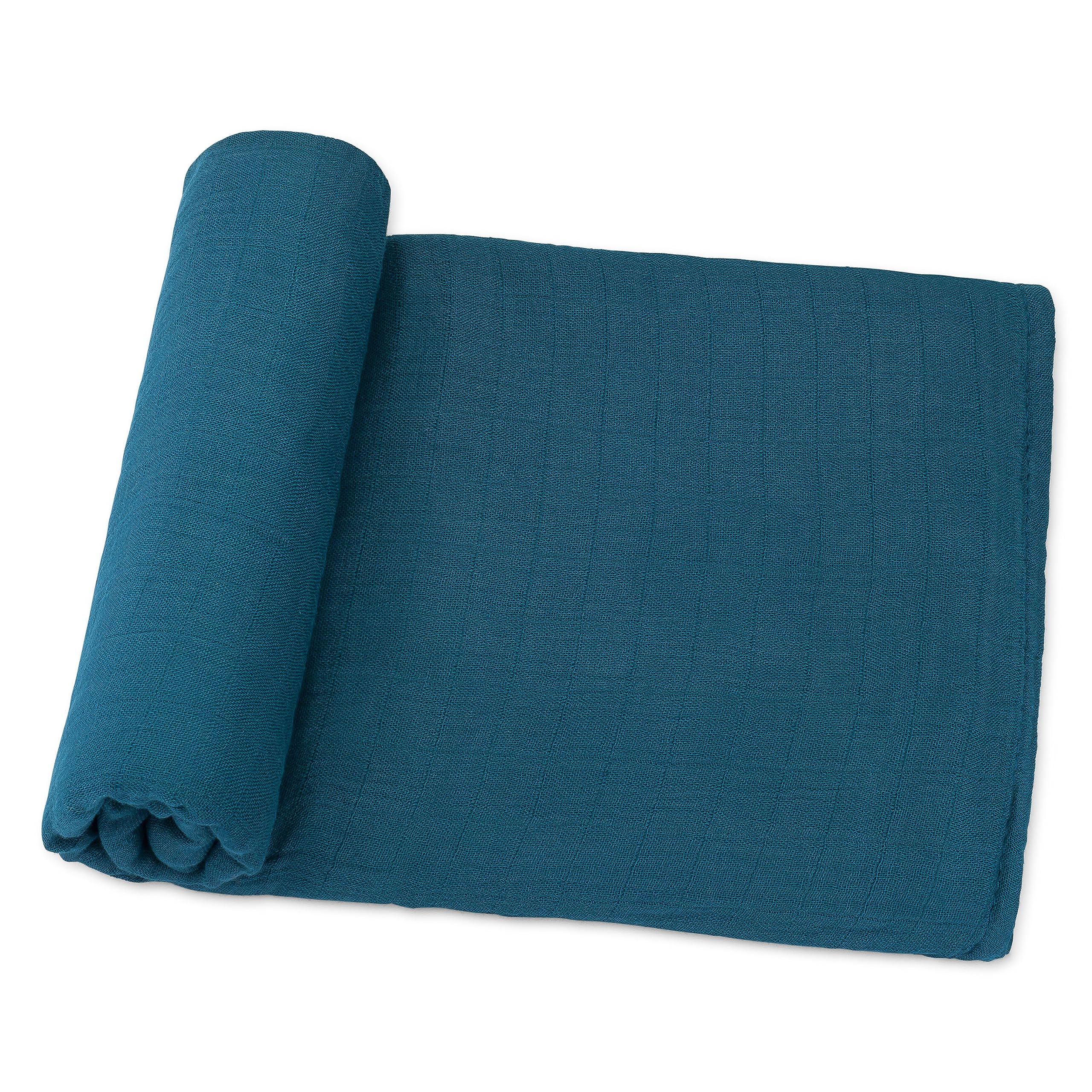 Comfy Cubs Neptune muslin swaddle blanket offers full coverage for secure swaddling and cozy days.