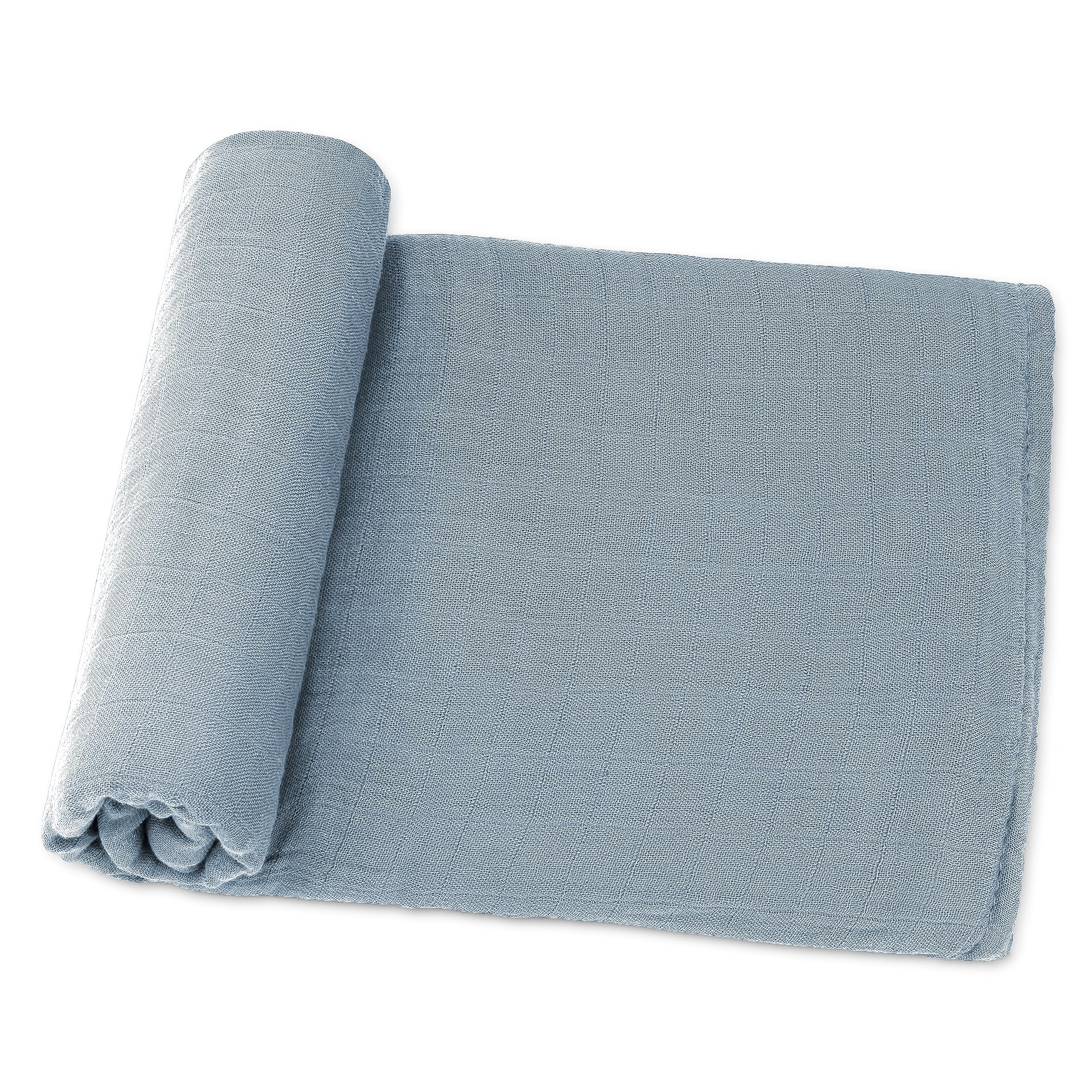 Comfy Cubs Pacific Blue muslin swaddle flatlay showing breathable fabric for newborn comfort.