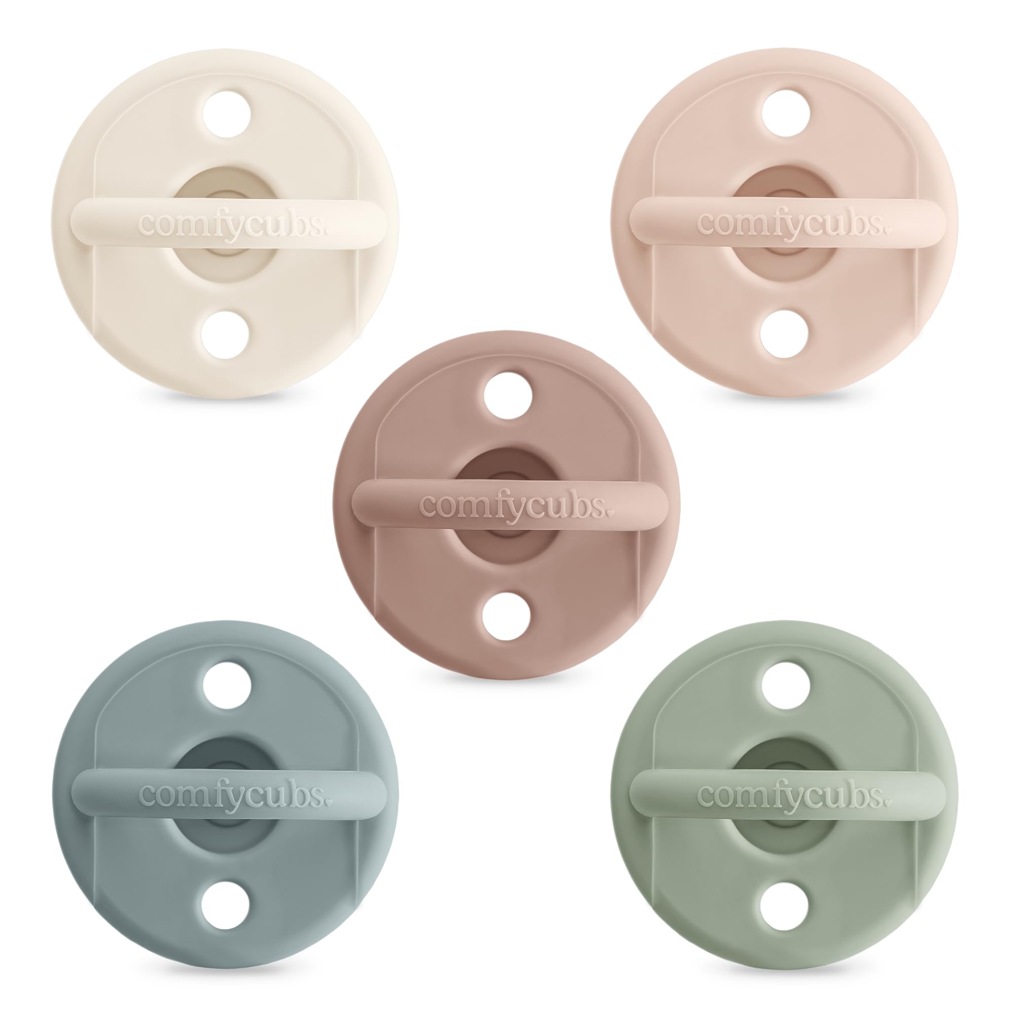 Comfy Cubs pacifier pack in mixed colors offers newborn comfort with safe silicone.