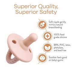 Comfy Cubs silicone material close-up highlights 100% food-grade safety for babies.