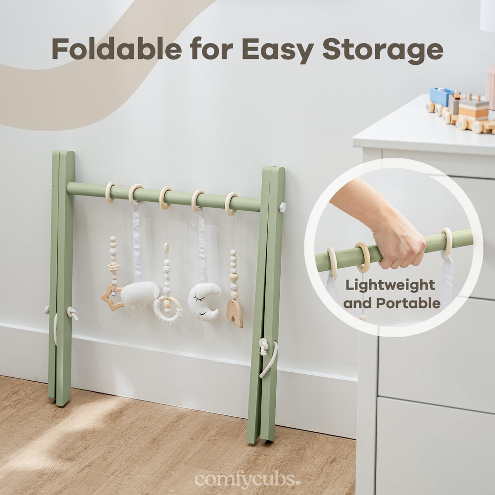 Comfy Cubs play gym portable design indicating easy storage and travel readiness.
