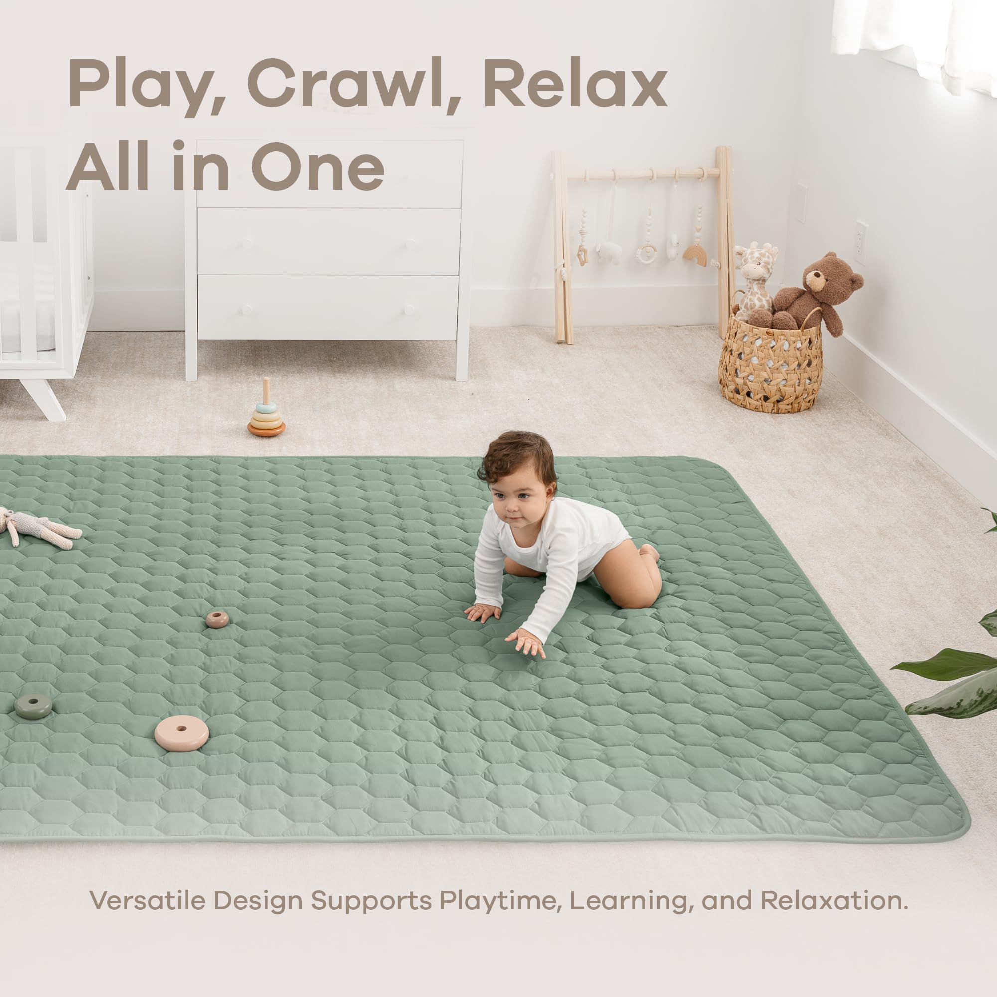 Comfy Cubs Fern rectangle play mat durable material and easy-clean surface