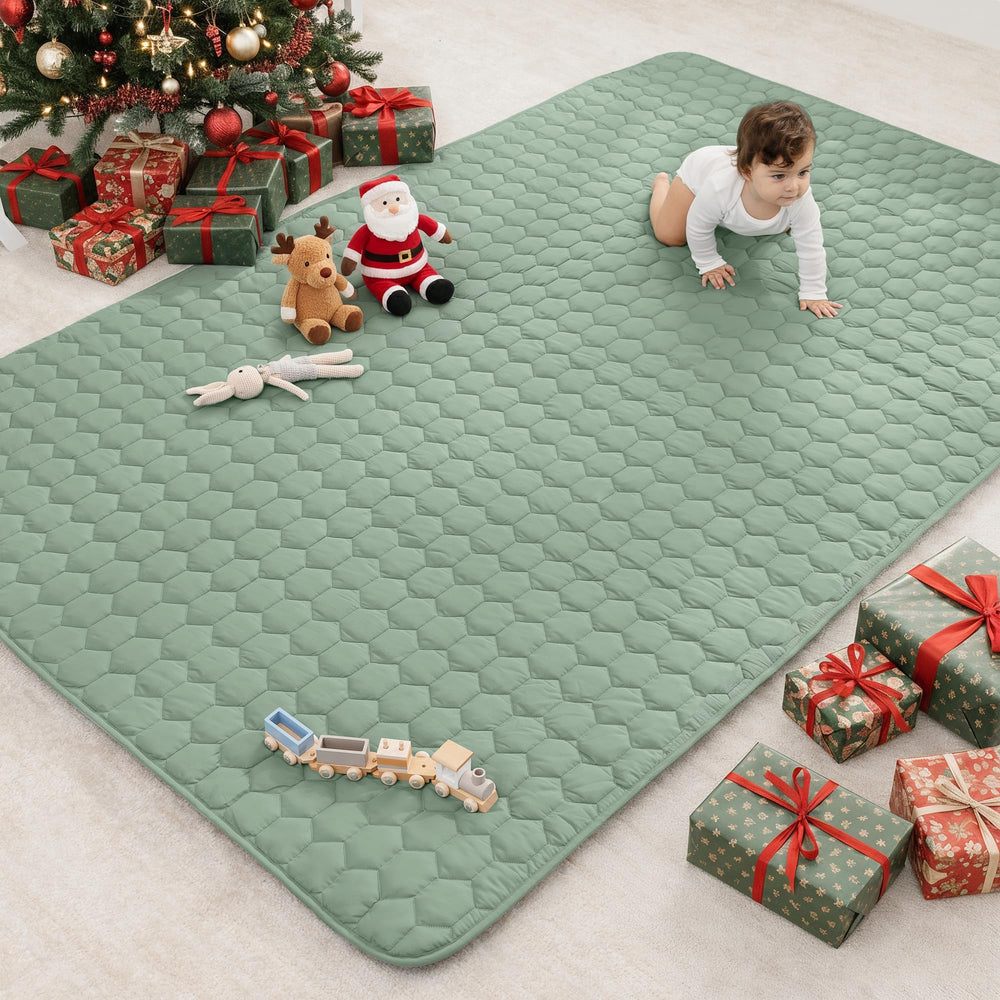 Comfy Cubs Fern rectangle play mat top view showing spacious toddler play area