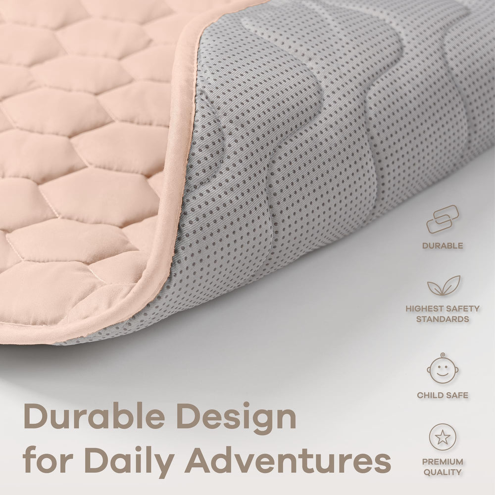 Comfy Cubs rectangle play mat blush easy-clean surface for quick spills