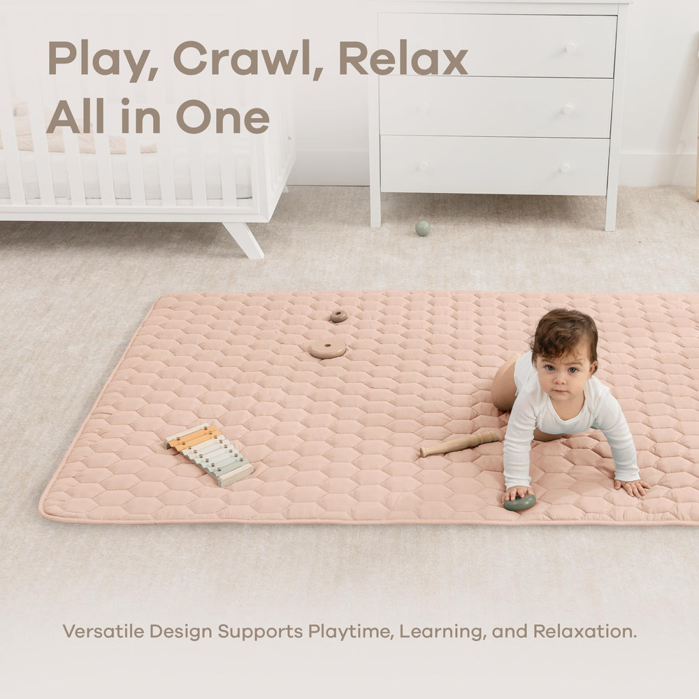 Comfy Cubs rectangle play mat blush non-slip bottom keeps mat stable