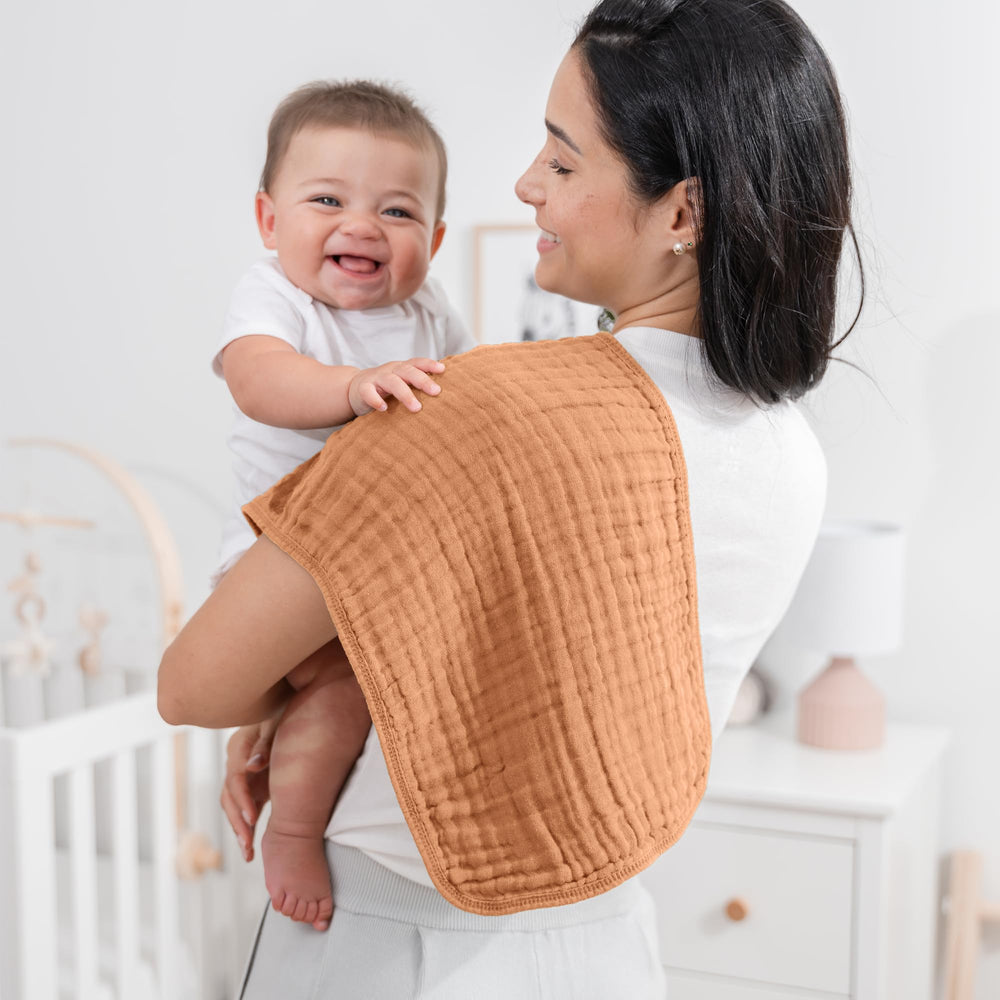 Comfy Cubs six-layer burp cloths demonstrate absorbent protection for spills and drool