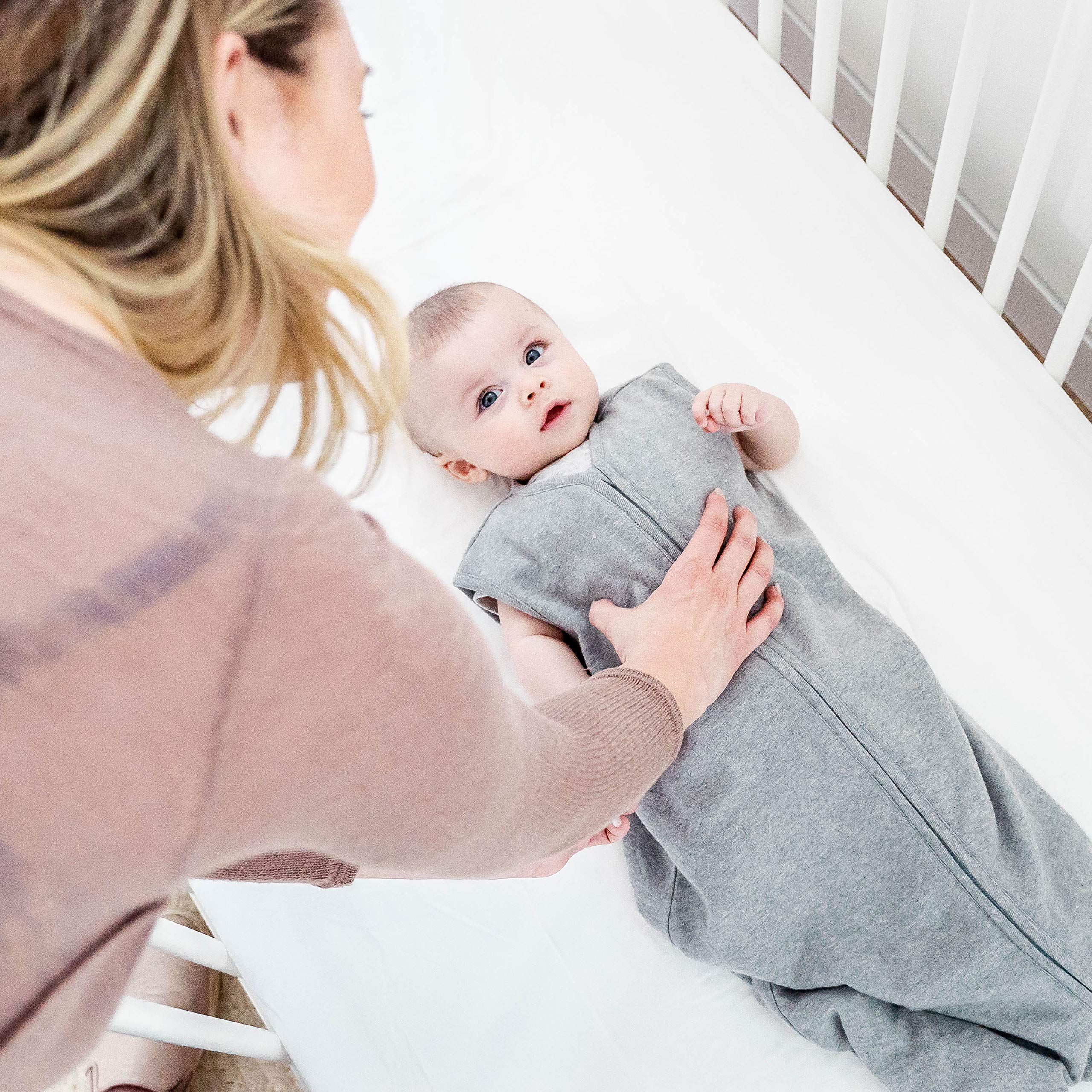 Comfy Cubs sleep sack wide-bottom design, promotes movement and growth-friendly room for hips.