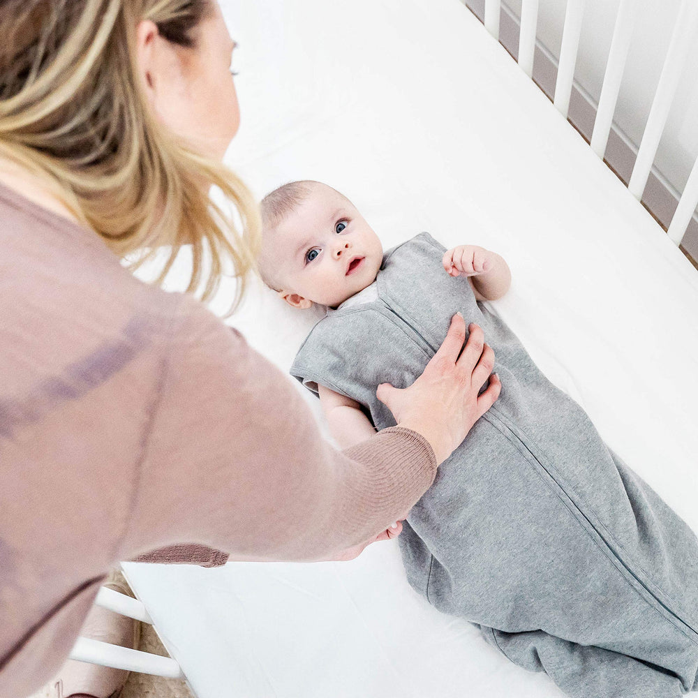 Comfy Cubs sleep sack wide-bottom design, promotes movement and growth-friendly room for hips.