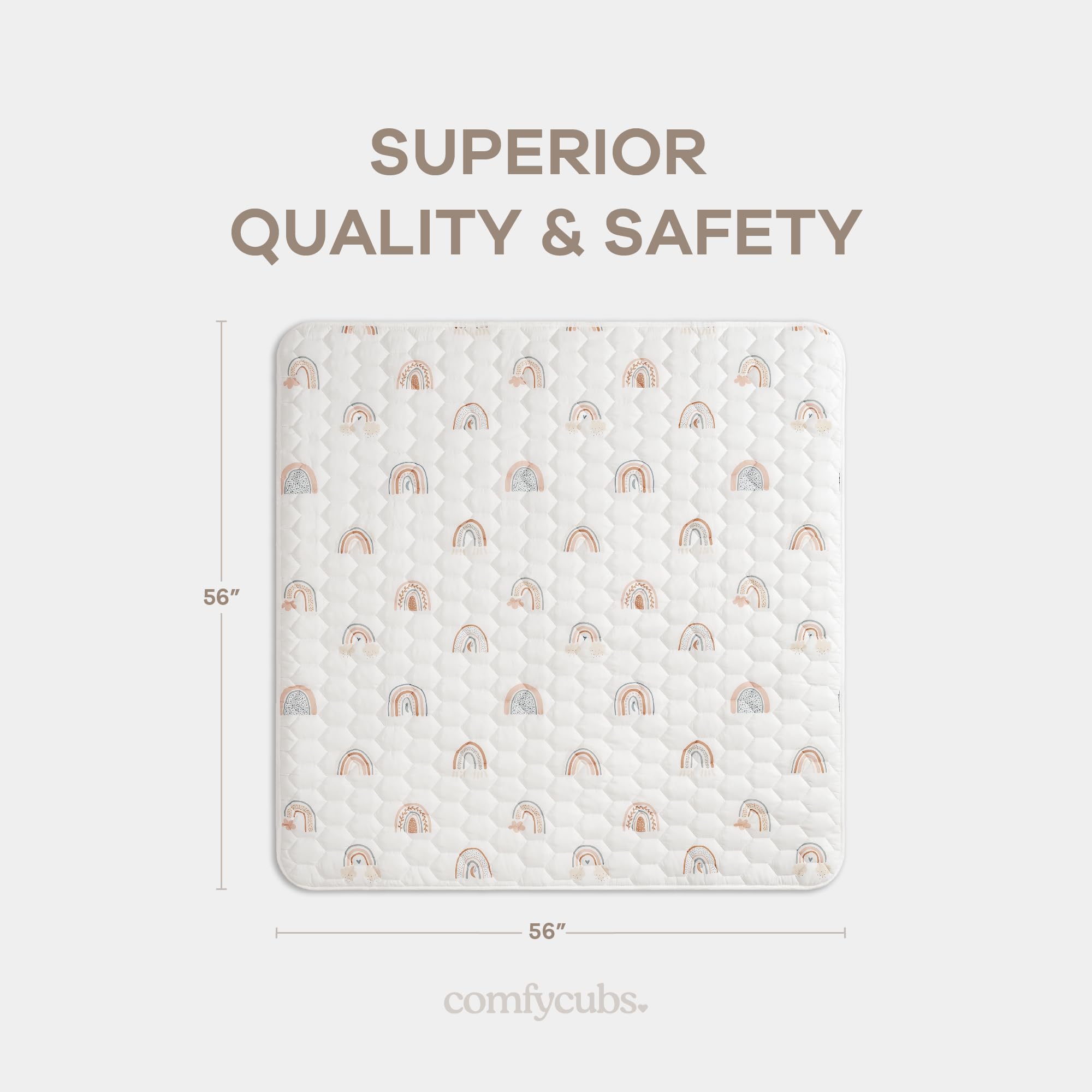 Comfy Cubs square play mat 56x56 quilted top closeup highlighting added padding