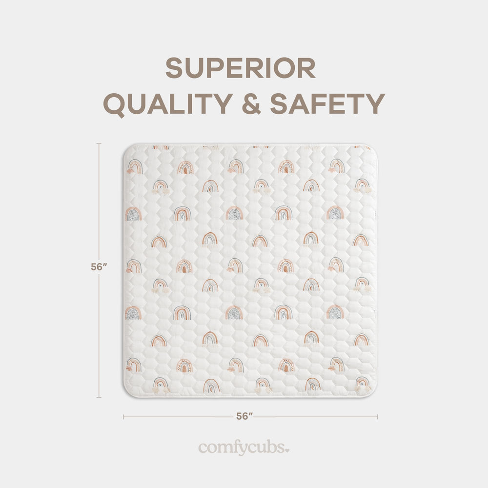Comfy Cubs square play mat 56x56 quilted top closeup highlighting added padding