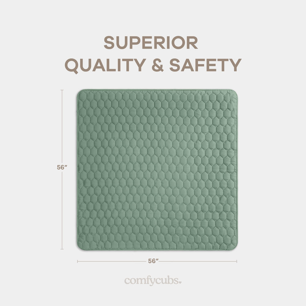 Comfy Cubs square play mat quilted closeup shows padding for crawling.