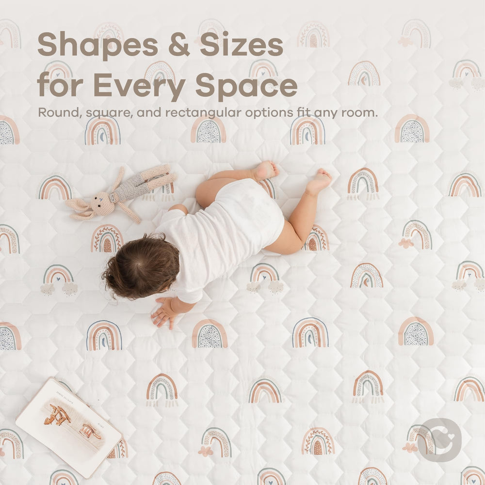 Comfy Cubs square play mat in nursery demonstrates versatile placement in rooms