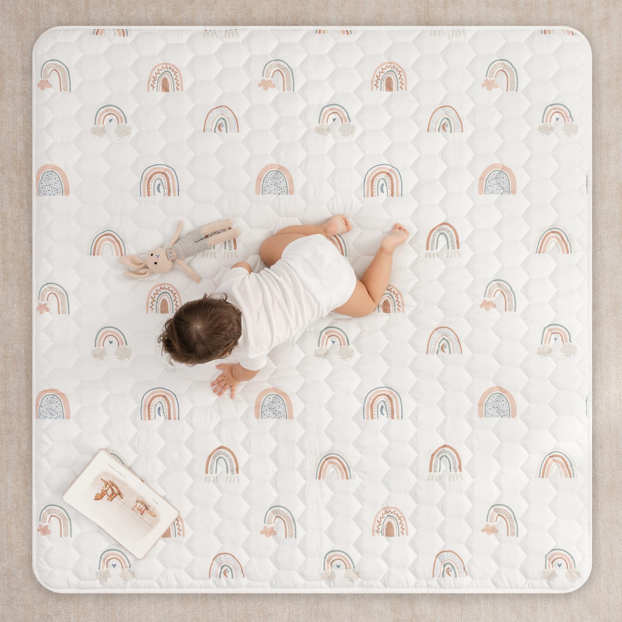 Comfy Cubs square play mat non-slip bottom demonstrates stable surface during supervised sessions